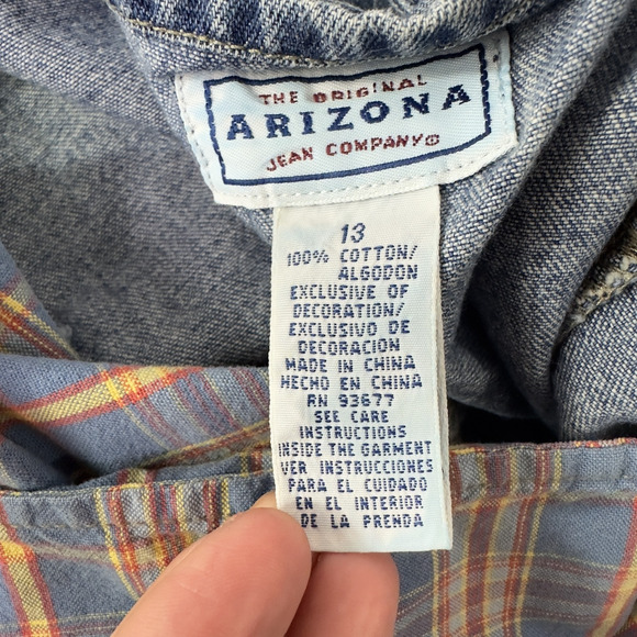 Arizona Jean Company Dress Womens 13 Blue Plaid Denim Square Neck Daisy Y2K - Picture 3 of 6